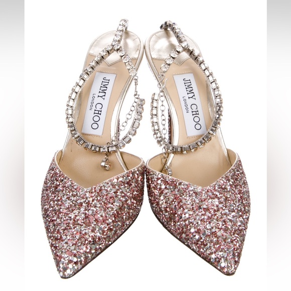 Jimmy Choo Saeda 100 Rose Glitter Pumps Crystal Embellishment 36.5 EU / 6.5 US - Picture 4 of 6